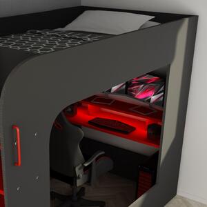 Patrová postel s PC stolem MSPACE šedá/červená