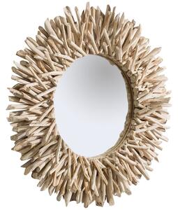 Moebel Living Přírodní teakové kulaté zrcadlo Sticky 80 cm