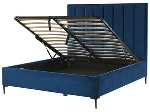 Manželská postel 140 cm s nočními stolky Saturnino (modrá) (s roštem a úložným prostorem). 1075871