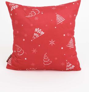 MK Lůžkoviny Vánoční povlak na polštář Velvet 40 × 40 cm - Vločky a stromečky červené