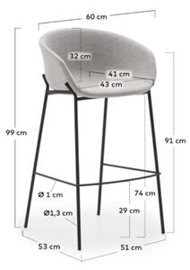 Světle šedá látková barová židle Kave Home Yvette 74 cm