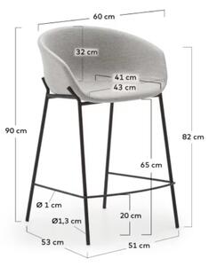 Světle šedá látková barová židle Kave Home Yvette 65 cm