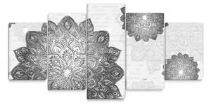 Malvis Pětidílný obraz šedá mandala Velikost: 100x50 cm