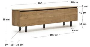 Akátový TV stolek Kave Home Uxue 200 x 40 cm