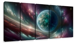 5-dílný obraz galaxie a planeta