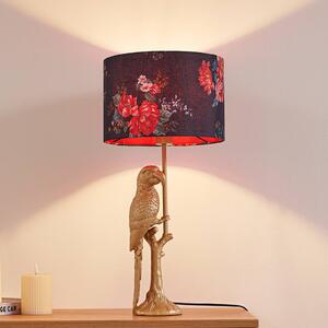 Lindby stolní lampa Marula, zlatá, květinový potisk, textil, E27, Mosaz / zlato, Obývací pokoj / jídelna, Textil / tkanina / hedvábí, Moderní