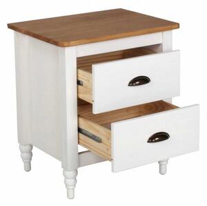 Bílý noční stolek z borovicového dřeva se 2 zásuvkami Marckeric Joyce F011115