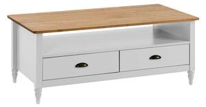 Bílý konferenční stolek z masivního borovicového dřeva se 2 zásuvkami Joyce F011240