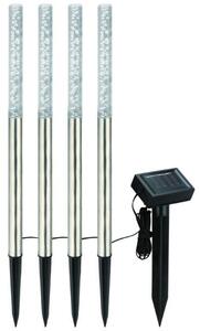 4 ks Solární zahradní sloupek LED se společným solárním panelem, 47cm, nerez, bílé světlo
