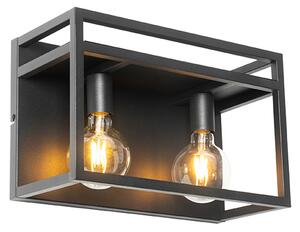 Průmyslová nástěnná lampa černá s policí 2-světlo - Cage Rack