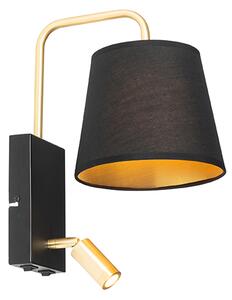 Moderní nástěnná lampa černá a zlatá s lampičkou na čtení - Renier