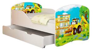 Dětská postel - Bagr + jméno 140x70 cm + šuplík