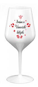 SNÍM O VÁNOCÍCH BÍLÝCH - bílá nerozbitná sklenice na víno 470 ml