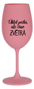 ÚKLID POČKÁ, ALE VÍNO ZVĚTRÁ - růžová sklenice na víno 350 ml