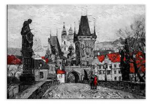 Malvis Obraz procházka po Karlově mostě červená Velikost (šířka x výška): 45x30 cm