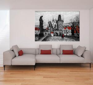 Malvis Obraz procházka po Karlově mostě červená Velikost (šířka x výška): 45x30 cm