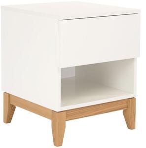 Bílý noční stolek Woodman Blanco s dubovou podnoží 55 cm