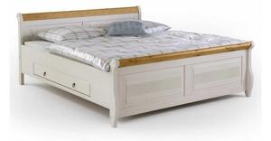 Masivní postel s úložným prostorem z borovice Harald Bílá lava 200x200 s úložným prostorem