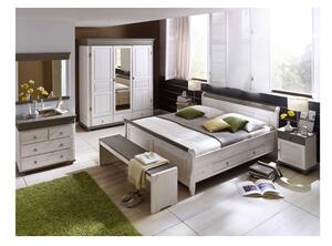 Masivní postel s úložným prostorem z borovice Harald Bílá antik 180x200 s úložným prostorem