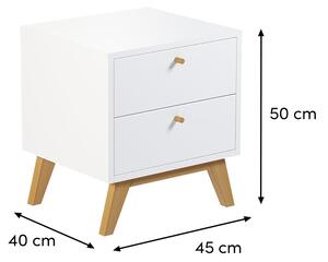 Arbyd Bílý noční stolek Thia s dubovou podnoží 45 x 40 cm