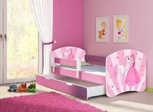 Dětská postel - Princezna s poníkem 2 140x70 cm + šuplík růžová