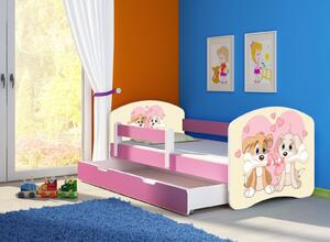 Dětská postel - Zamilovaní pejsci 2 140x70 cm + šuplík růžová