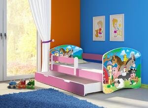 Dětská postel - Farma 2 140x70 cm + šuplík růžová