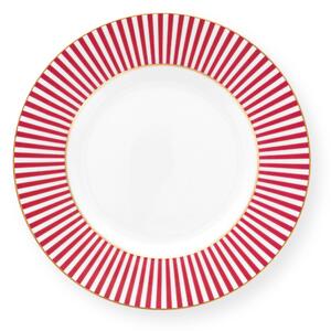 Pip Studio Royal stripes talíř ∅12cm, Bílo-tmavě růžový (talíř tenkostěnného porcelánu)
