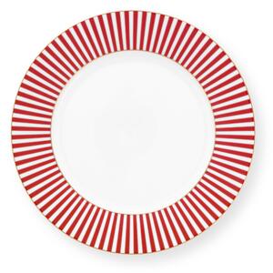 Pip Studio Royal stripes talíř Ø21cm, bílo-tmavě růžový (snídaňový talíř tenkostěnného porcelánu)