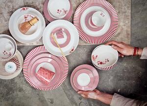 Pip Studio Royal stripes talíř Ø17cm, bílo-tmavě růžový (talíř tenkostěnného porcelánu)