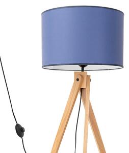 Stojací lampa Natt, 1x modré textilní stínítko, dřevo