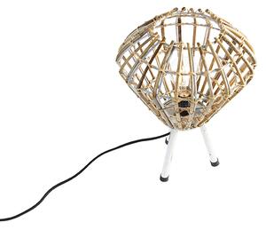 Rustikální stolní lampa stojan bambus s bílou - Canna Diamond