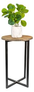 Dřevěno-kovový dekorační antik stůl na květinu - Ø 30*46 cm
