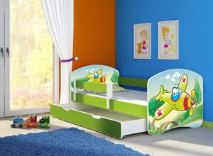 Dětská postel - Letadlo 2 160x80 cm + šuplík zelená