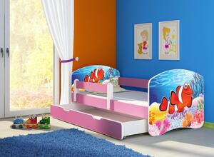 Dětská postel - Rybka 2 140x70 cm + šuplík růžová