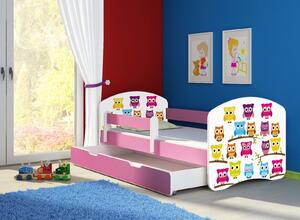 Dětská postel - Sovičky 2 180x80 cm + šuplík růžová