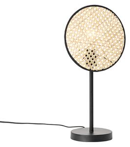 Rustikální stolní lampa černá s ratanem 25 cm - Kata