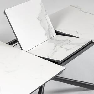 Bílý skleněný rozkládací jídelní stůl Kave Home Theone s mramorovým dekorem 160-210 x 90 cm