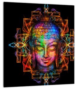 Obraz - Busta Buddhy v neonových barvách (30x30 cm)