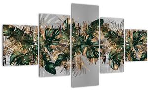 Obraz - Zlato-zelené tropické listy (125x70 cm)
