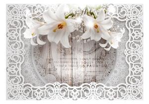 Fototapeta - Lilies and Wooden Background