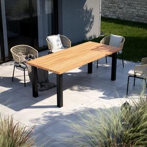 KULHÁNEK Zahradní stůl s kovovými nohami Odstín nátěru: olej - teak, Velikost desky: 160x80 cm, Odstín podnože: černá s jemnou strukturou - JS RAL 9005