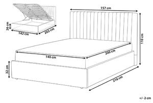 Manželská postel 140 cm Vakarine (šedá) (s roštem a úložným prostorem). 1076492
