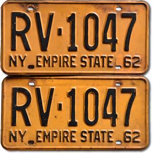 Americká SPZ New York 1962 Yellow RV-1047 pár