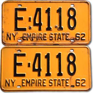 Americká SPZ New York 1962 Yellow E-4118 pár