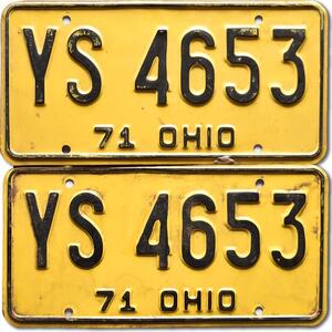 Americká SPZ Ohio 1971 Yellow YS 4653 pár