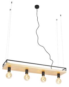 Chytré závěsné svítidlo černé se dřevem 4-světlo vč. Wifi G95 - Shelf