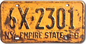 Americká SPZ New York 1958 Yellow 6X-2301