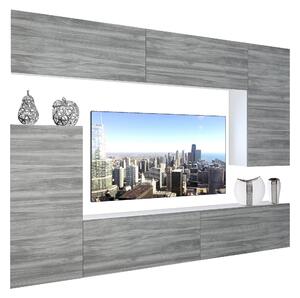 Obývací stěna Belini Premium Full Version šedý antracit Glamour Wood + LED osvětlení Nexum 128 128