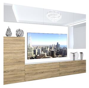 Obývací stěna Belini Premium Full Version bílý lesk / dub sonoma + LED osvětlení Nexum 120